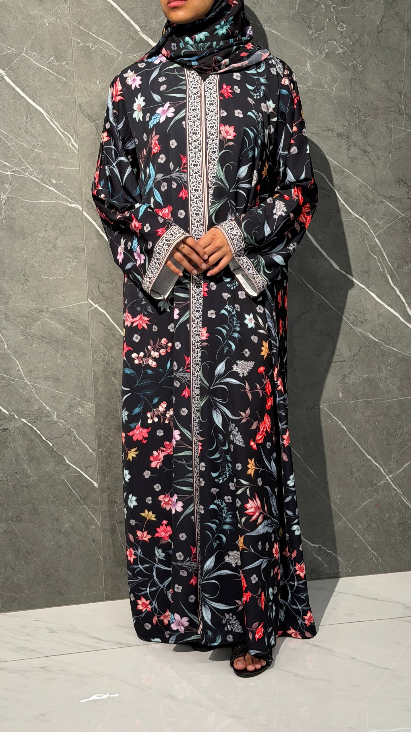 Midnight Bloom Floral Abaya