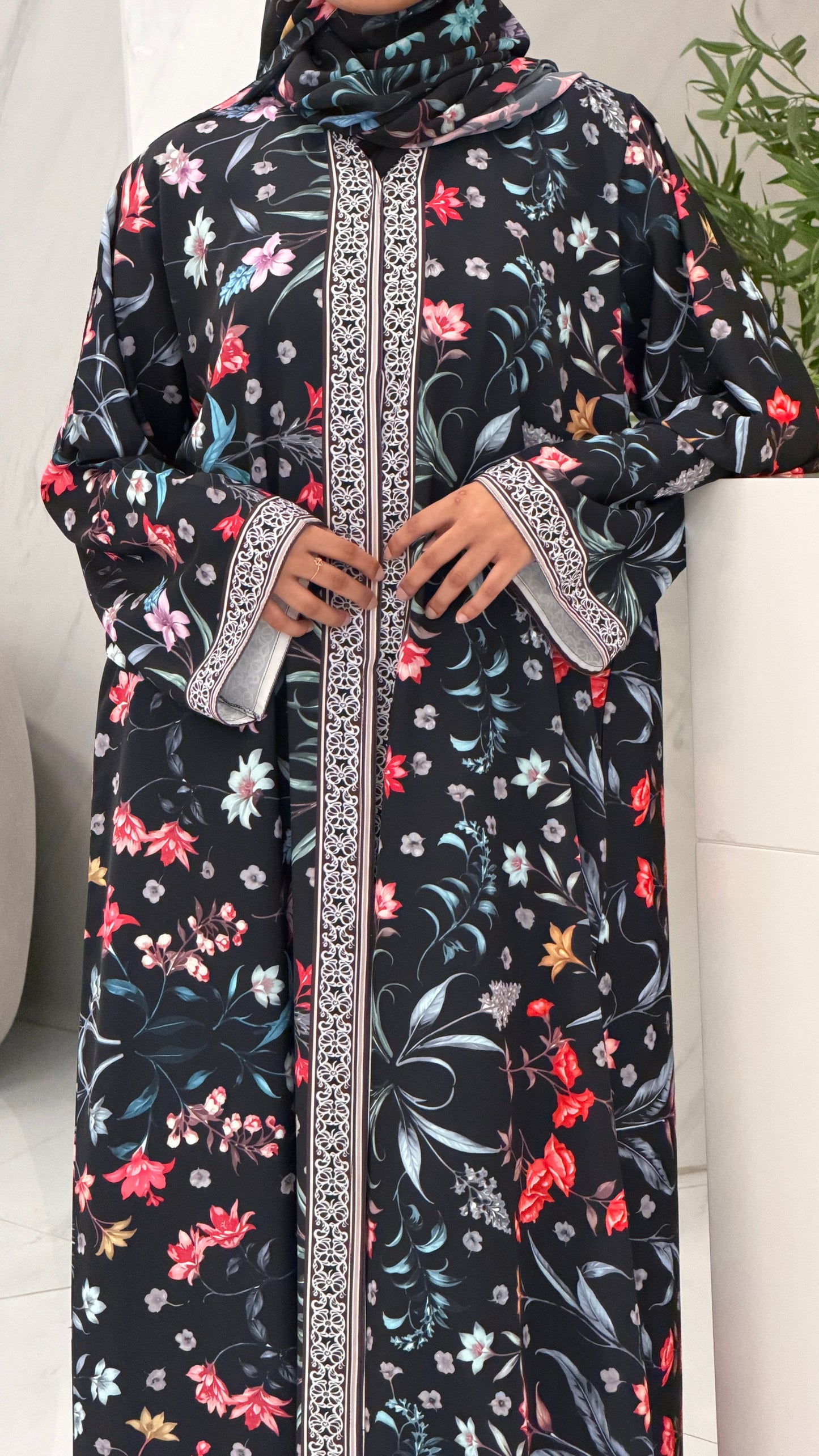 Midnight Bloom Floral Abaya