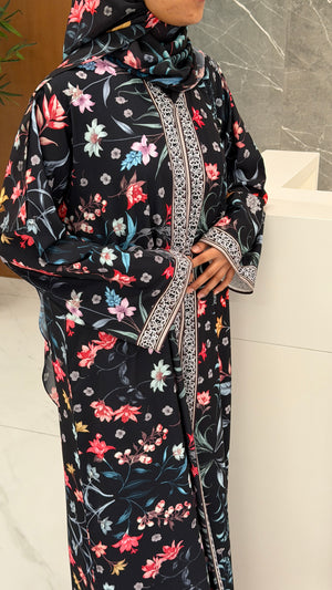 Midnight Bloom Floral Abaya