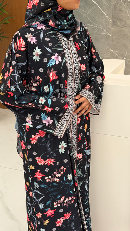 Midnight Bloom Floral Abaya