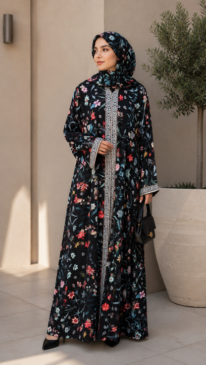 Midnight Bloom Floral Abaya