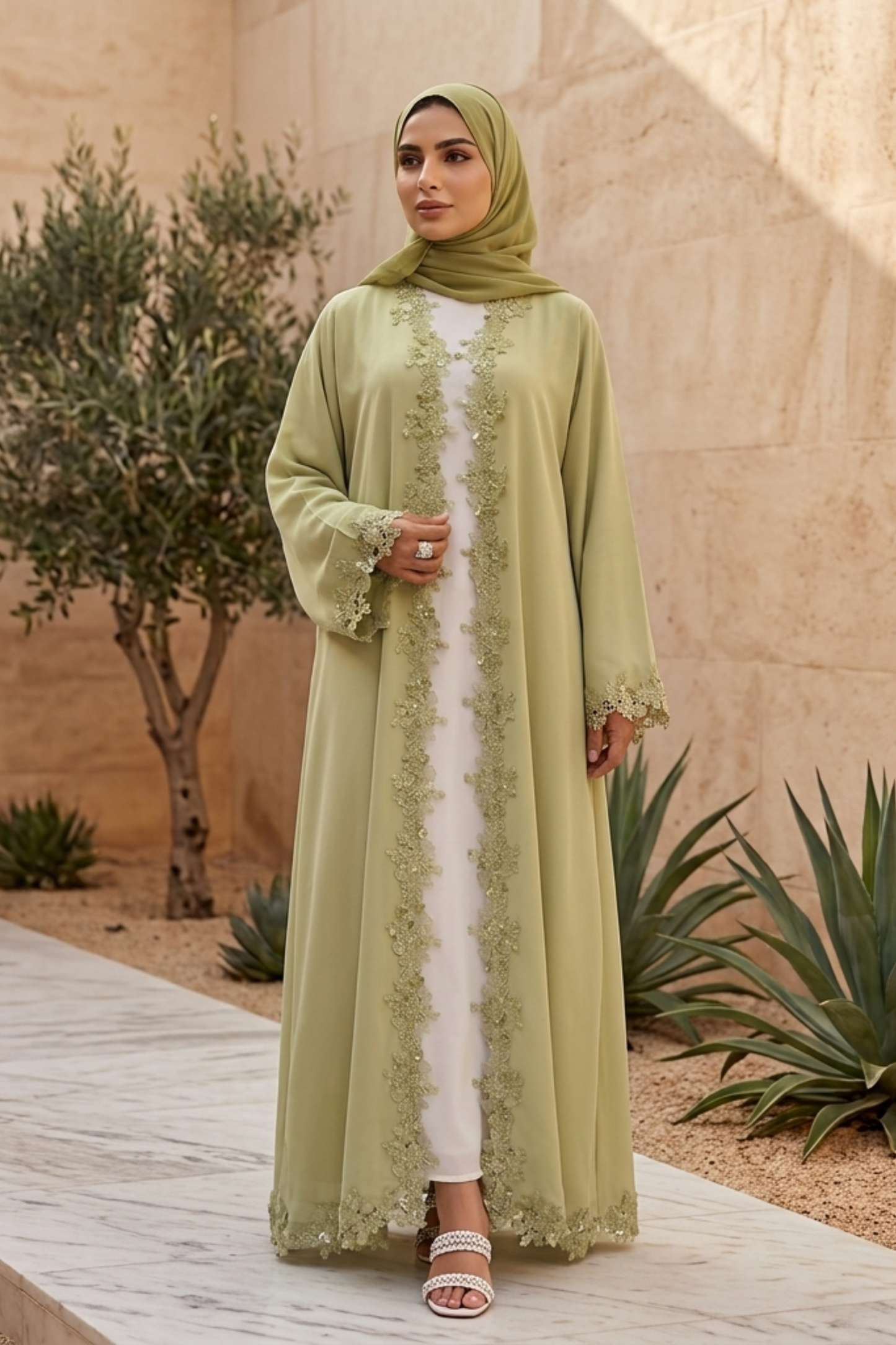 Olive Mist - Open Front Abaya