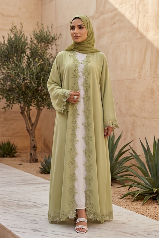 Olive Mist - Open Front Abaya